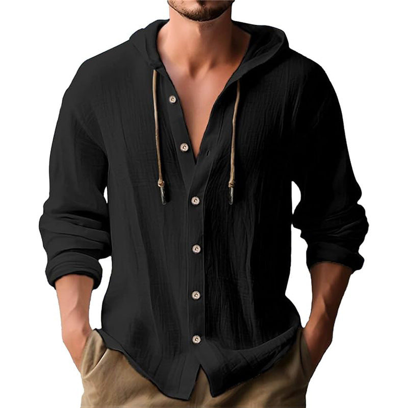 Herren lässiges Kapuzenshirt mit Knopfleiste und strukturierter Oberfläche R&B