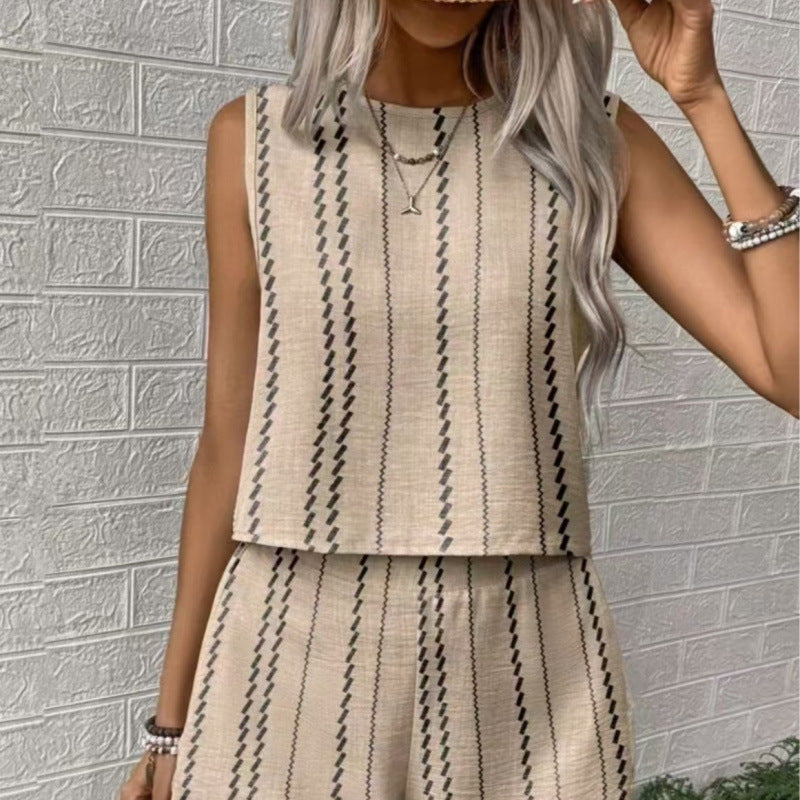 Damen lässiges Set mit ärmellosem Oberteil und Shorts R&B