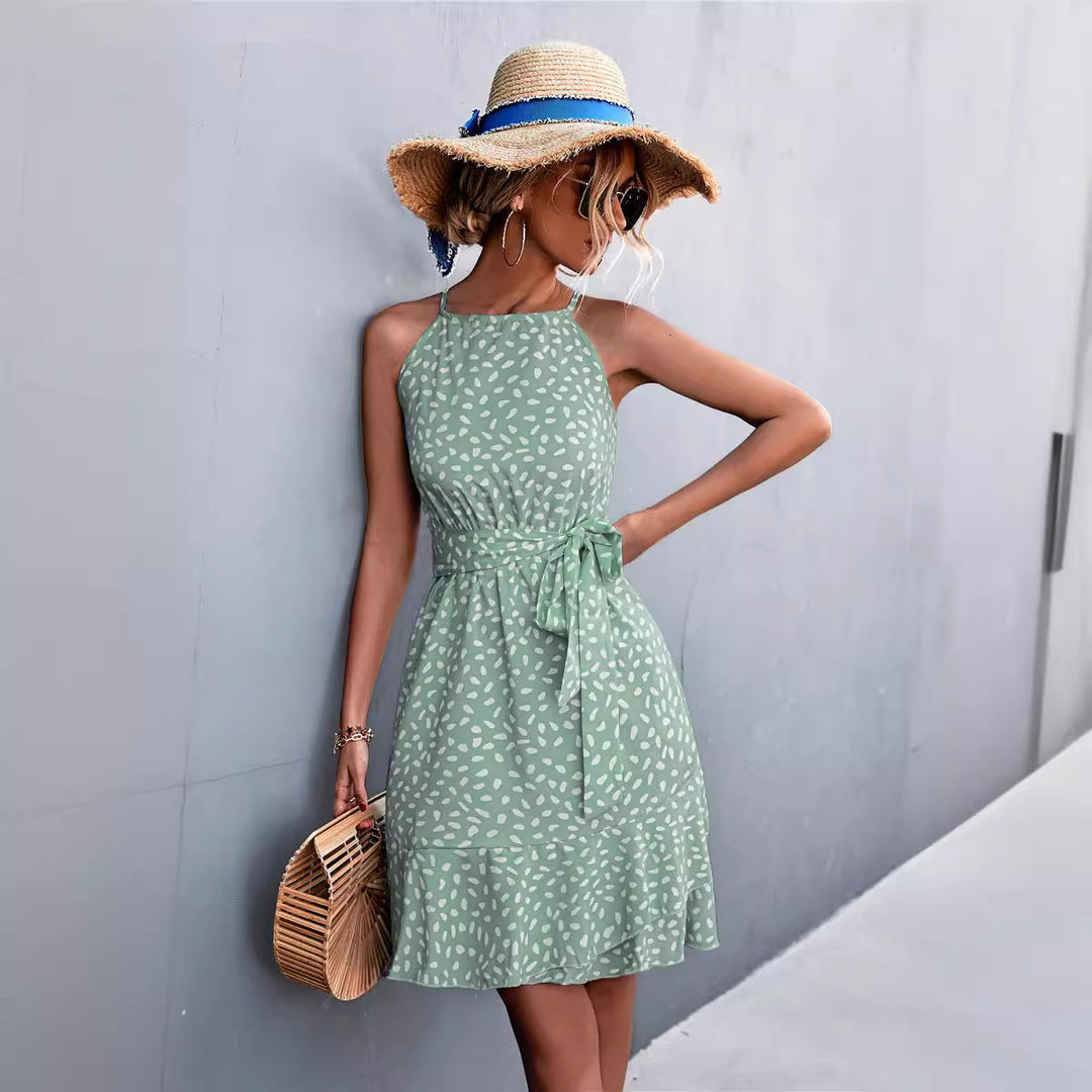 Damen Halterkleid mit schwingendem Saum und taillierbarem Gürtel R&B