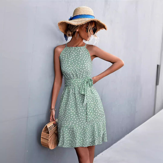Damen Halterkleid mit schwingendem Saum und taillierbarem Gürtel R&B