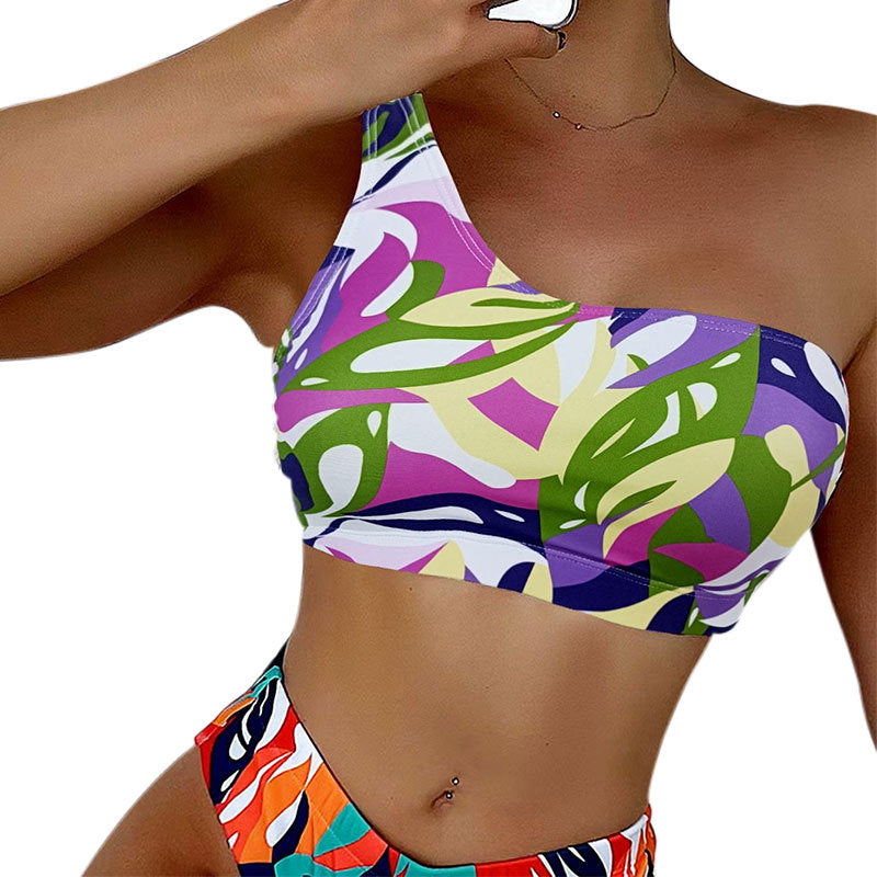 Damen Einseitiger Bikini-Top mit modischem Muster R&B