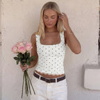 Damen Polka-Dots Trägershirt mit Spitzenrand R&B
