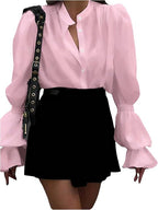 Damen Bluse mit eleganten Puffärmeln und zeitlosem Stehkragen R&B