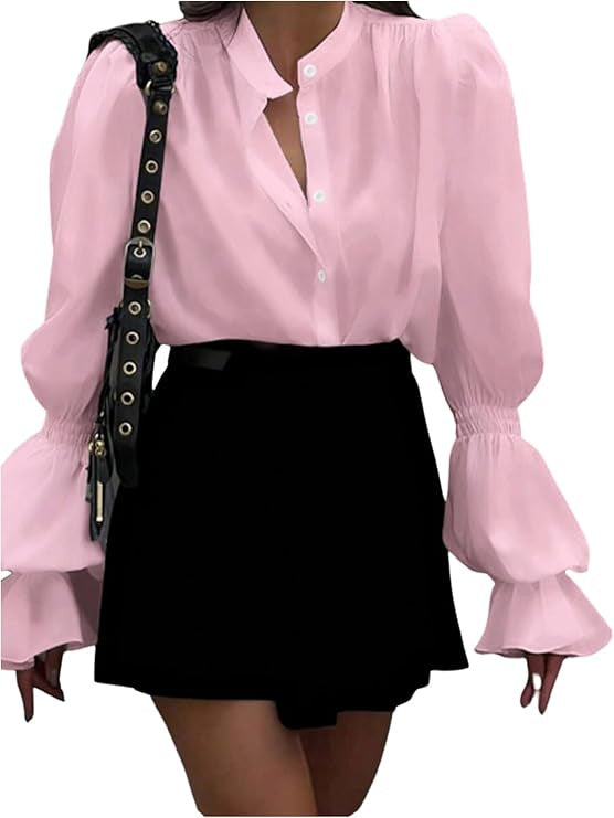 Damen Bluse mit eleganten Puffärmeln und zeitlosem Stehkragen R&B