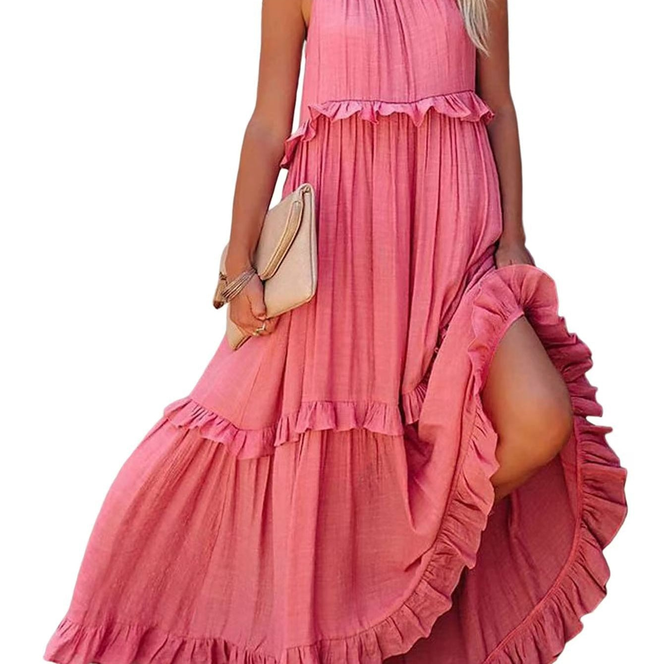 Damen Maxikleid mit Rüschendetails und luftiger Silhouette R&B