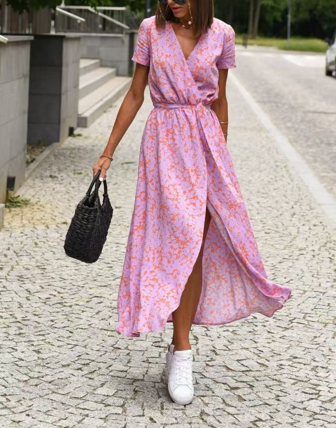 Damen Maxikleid mit Polka-Dots und seitlichem Schlitz R&B