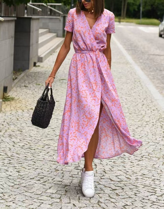 Damen Maxikleid mit Polka-Dots und seitlichem Schlitz R&B