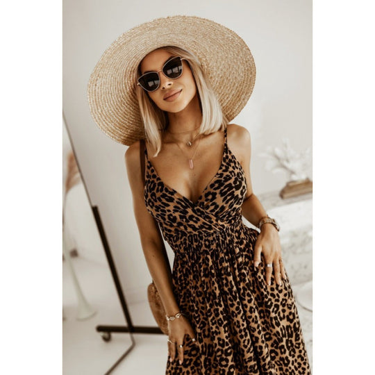 Damen Sleek Leopardenmuster Maxi Kleid R&B