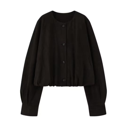 Damen elegante und lockere Blusenjacke aus Kunstleder R&B