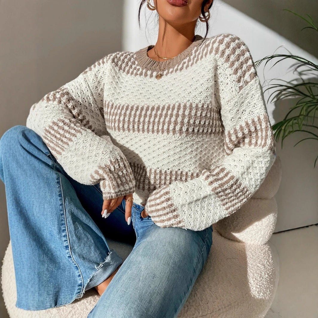Damen Strickpullover mit strukturierter Oberfläche und modischen Streifen R&B