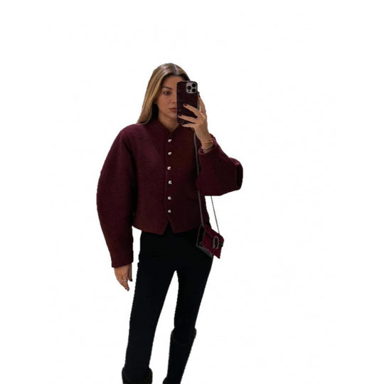 Damen zeitlose Strickjacke mit eleganten Knöpfen und voluminösen Ärmeln R&B