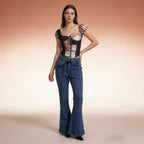 Damen Flared Jeans mit hohem Bund und bequemem Stretchbund