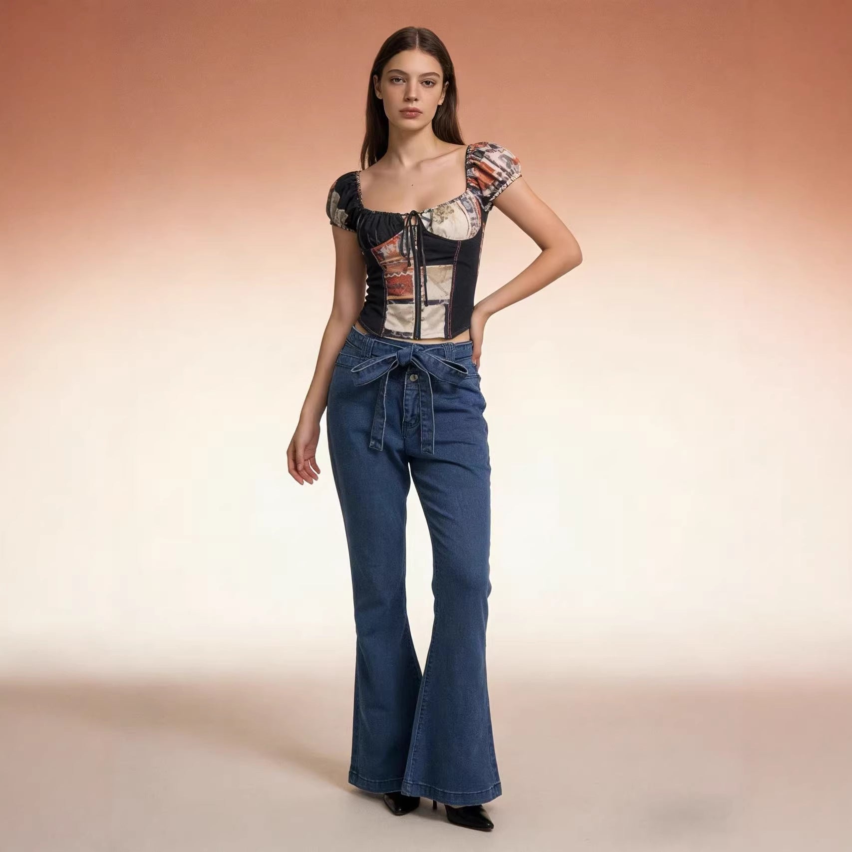 Damen Flared Jeans mit hohem Bund und bequemem Stretchbund