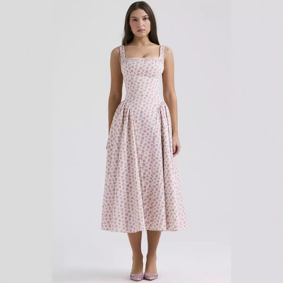 Damen Midi-Kleid mit floralem Muster und angeschnittenem Rock R&B