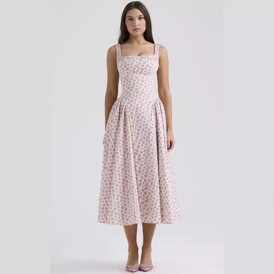 Damen Midi-Kleid mit floralem Muster und angeschnittenem Rock R&B