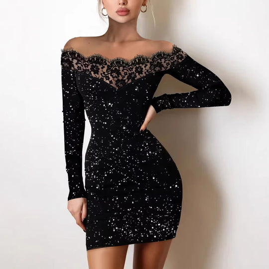 Damen Offshoulder Kleid mit Spitzenbesatz R&B