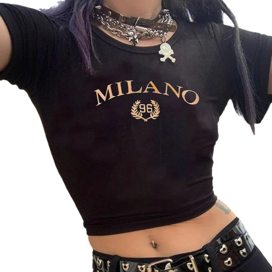 Damen Crop-T-Shirt mit kreativem Totenkopf-Design und figurbetontem Schnitt R&B