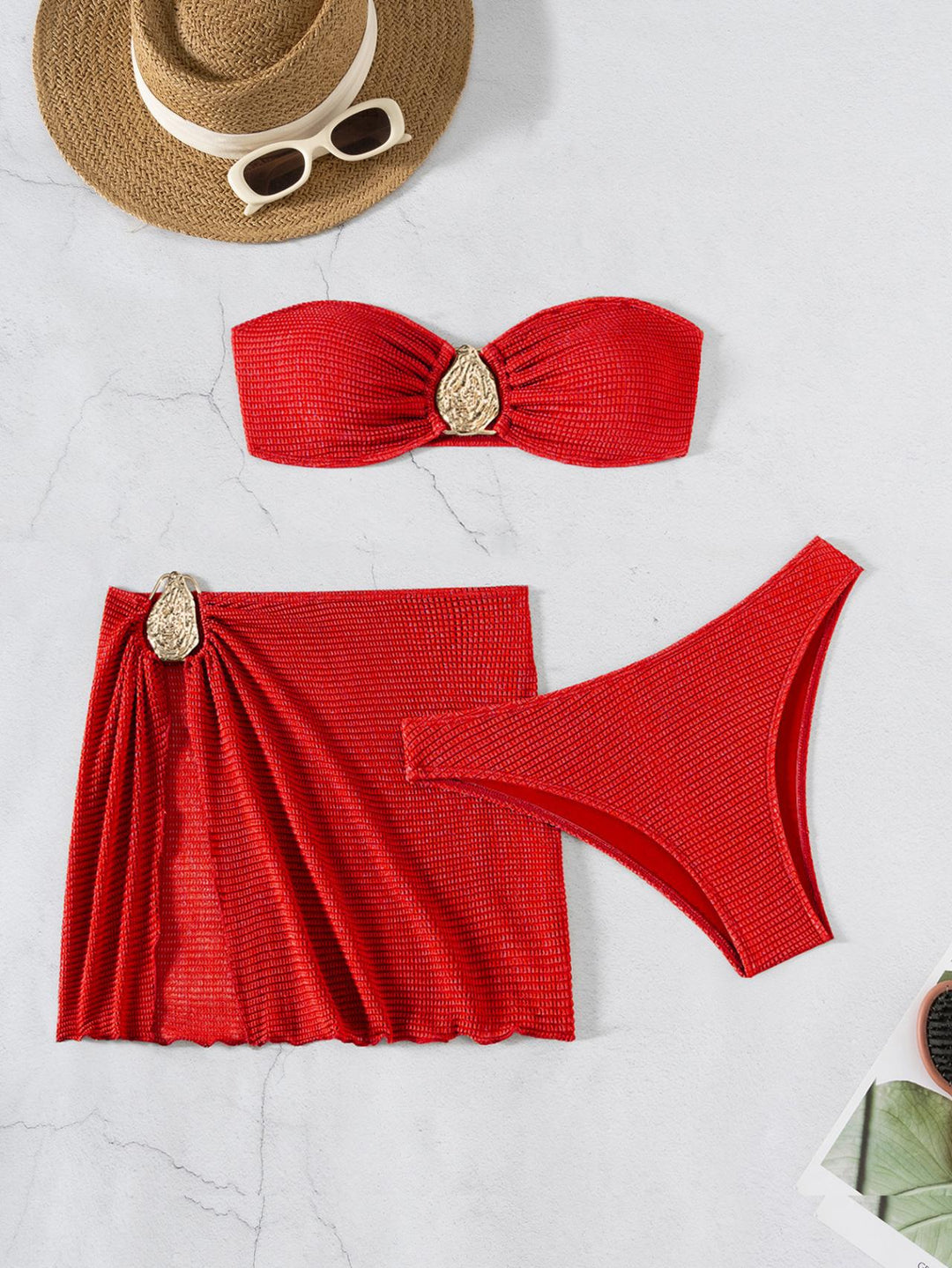 Damen Bandeau-Bikini-Set mit schickem Faltendetail R&B
