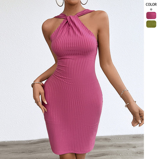 Damen figurbetontes Kleid im Rippenlook mit schickem Halterneck R&B