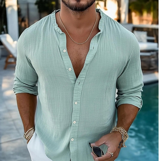 Herren leichte Langarmbluse mit Knopfleiste und bequemer Passform R&B
