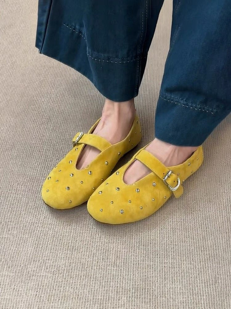 Damen elegante Ballerinas mit dekorativen Schmucksteinen und modischem Riemchen R&B