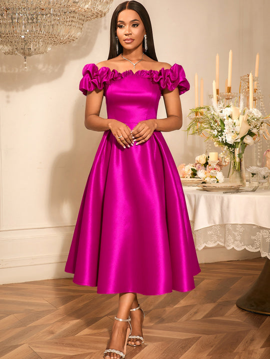 Damen Cocktailkleid mit schulterfreiem Design und voluminösen Rüschendetails R&B