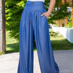 Damen Weit geschnittene Leinenhose mit Hohem Bund und praktischen Taschen R&B