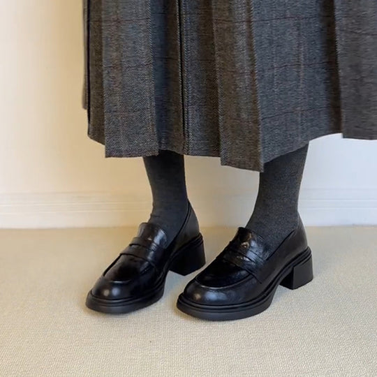 Damen elegante Blockabsatz-Schlupfschuhe mit modischem Leder R&B