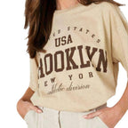 Damen Oversized T-Shirt mit sportlichem Brooklyn-Design und relaxed Fit R&B