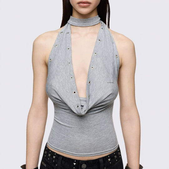 Damen Figurumspielendes Choker-Top mit raffinierten Ösen R&B