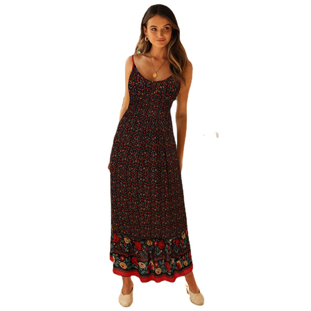 Damen Maxikleid mit Blumendruck und dekorativem Saum R&B