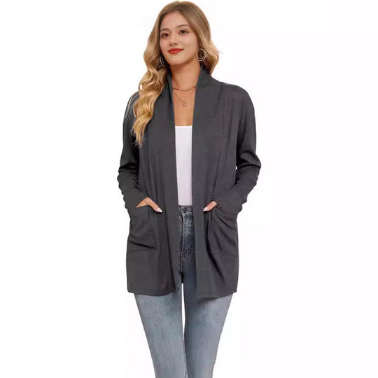 Damen lässiger Longcardigan mit Taschen R&B