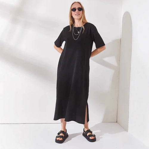 Damen schlichtes langärmliges Kleid mit seitlichen Schlitzen und komfortablem Schnitt R&B