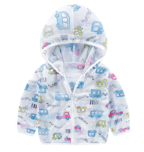 Unisex nan atmungsaktive Netz Kapuzen-Sonnenjacke für Säuglinge mit Reißverschluss und verspieltem Elefantenmotiv R&B
