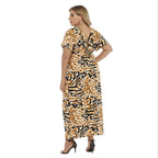 Damen Maxikleid mit kreativem Animalprint und V-Ausschnitt R&B