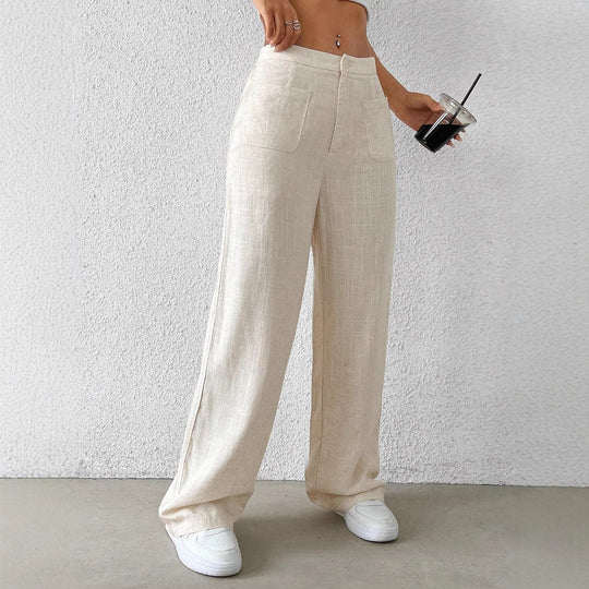 Damen Weit geschnittene Leinenhose mit elastischem Bund und praktischen Taschen R&B