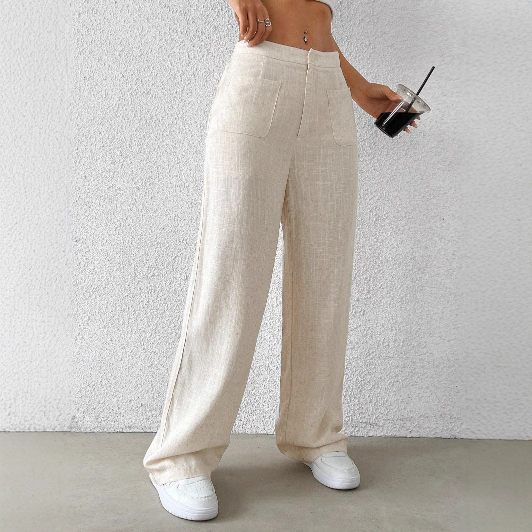 Damen Weit geschnittene Leinenhose mit elastischem Bund und praktischen Taschen R&B