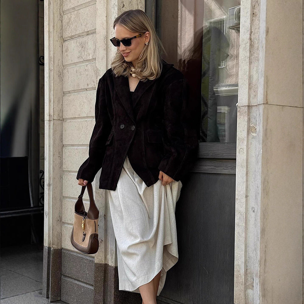 Damen modische Übergröße Blazerjacke mit strukturiertem Design und klassischen Knopfdetails R&B