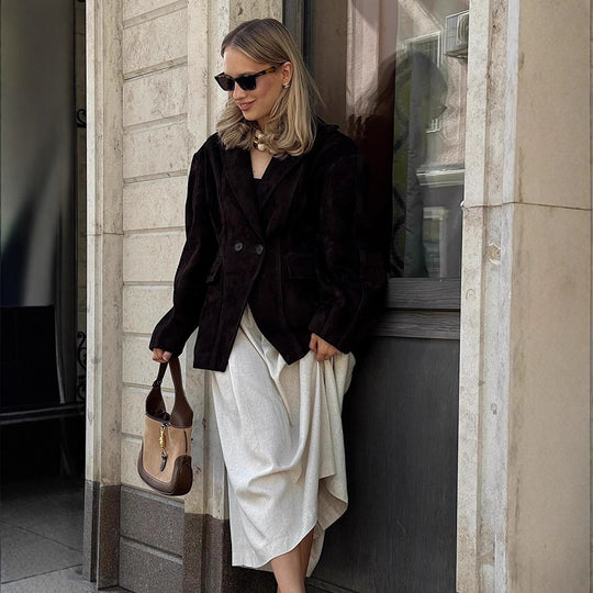 Damen modische Übergröße Blazerjacke mit strukturiertem Design und klassischen Knopfdetails R&B