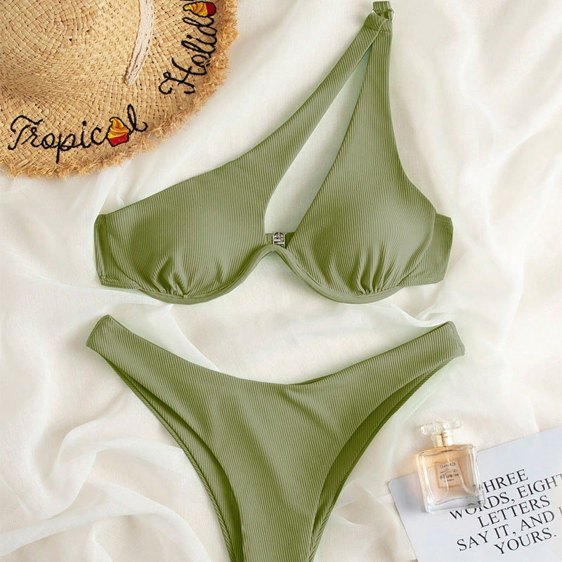 Damen Triangel-Bikini mit asymmetrischem Schnitt und strukturiertem Design R&B