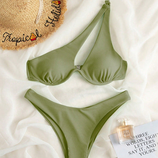 Damen Triangel-Bikini mit asymmetrischem Schnitt und strukturiertem Design R&B