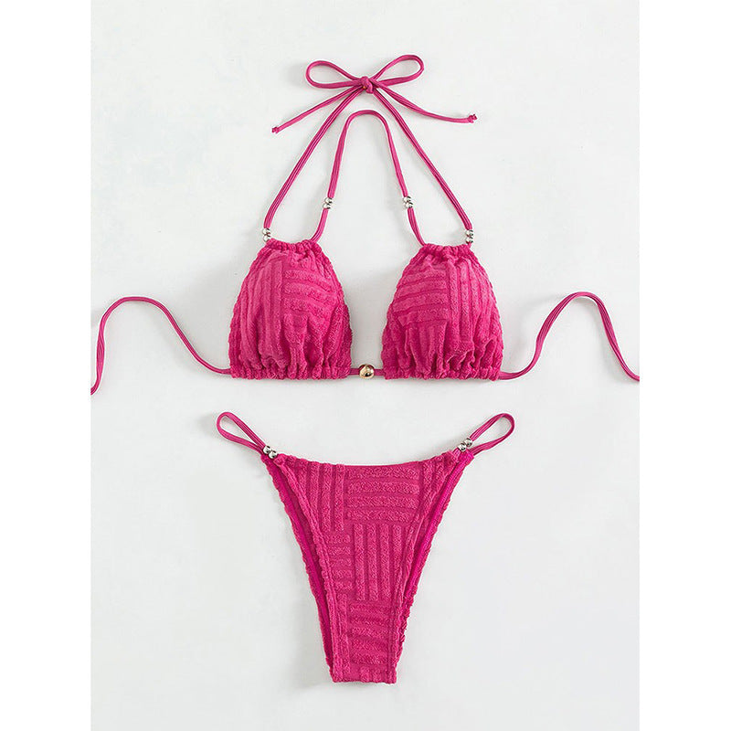 Damen Triangel-Bikini mit strukturierter Oberfläche und goldenen Details R&B