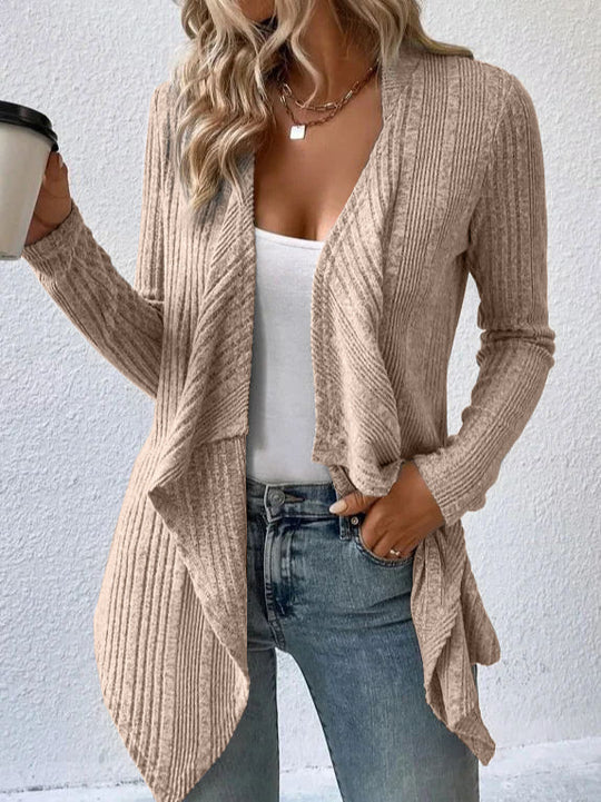 Damen Strickjacke mit fließendem Schnitt und Rippstruktur R&B
