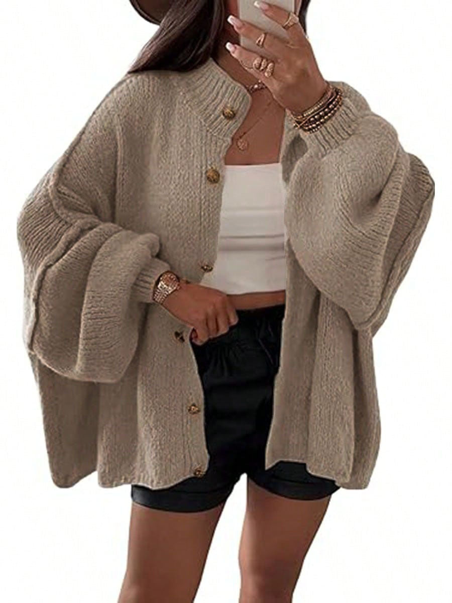 Damen Flauschige Strickjacke mit überschnittenen Schultern R&B