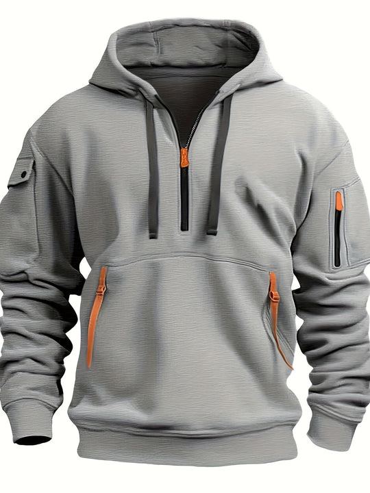 Herren Praktischer Kapuzenpullover mit seitlichem Reißverschluss und vielseitigen Taschen R&B