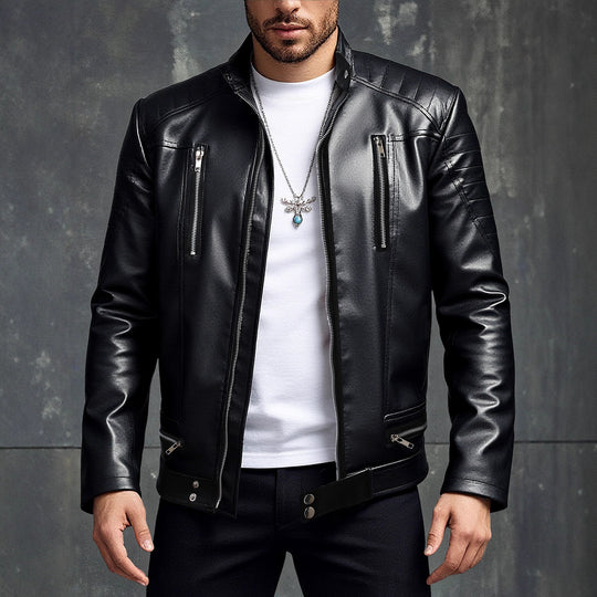 Herren Kunstlederjacke mit asymmetrischem Reißverschluss R&B