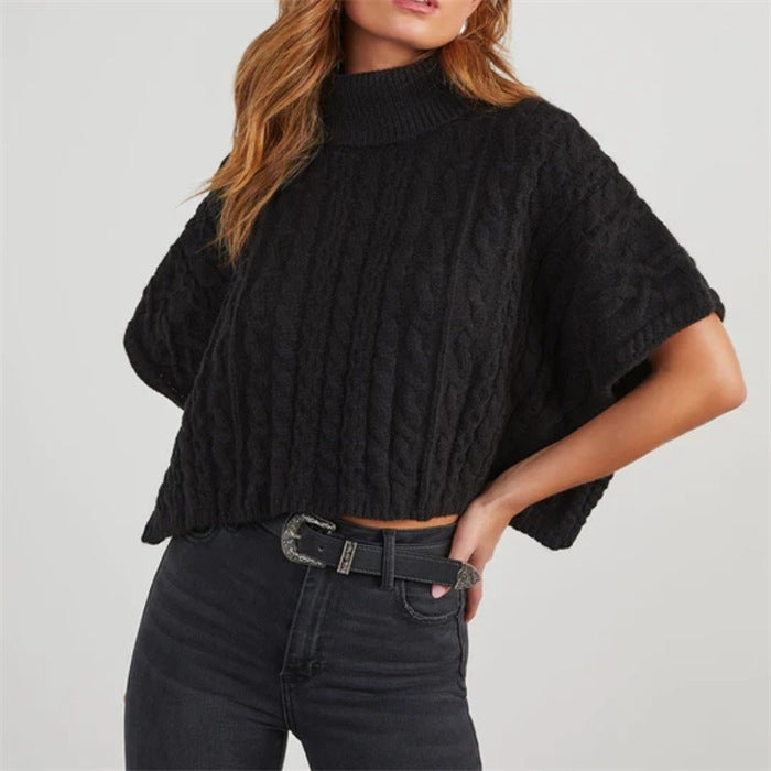 Damen Moderner Strickpullover mit hohem Kragen R&B