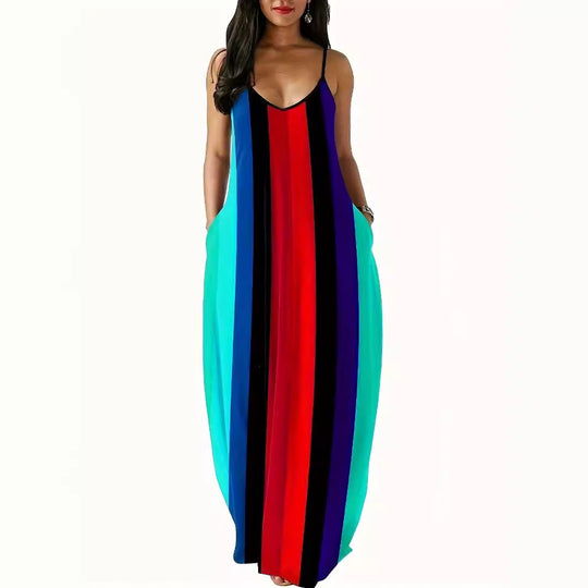 Damen Maxikleid mit tiefem V-Ausschnitt und seitlichen Eingrifftaschen R&B