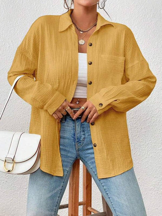 Damen Lässiges Overshirt mit Knopfleiste und Brusttasche R&B