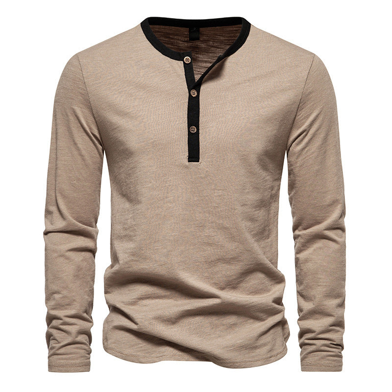 Herren langärmliges Henley-Shirt mit kontrastierendem Kragen R&B